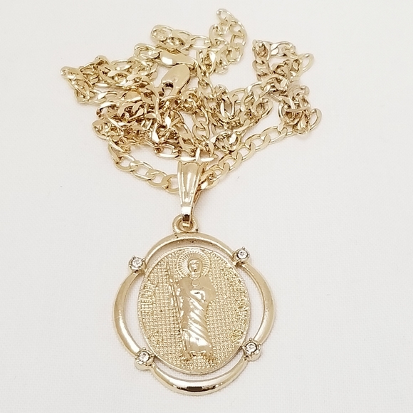 14K Gold Plated Saint Jude Men's Necklace. New - Picture 3 of 6
